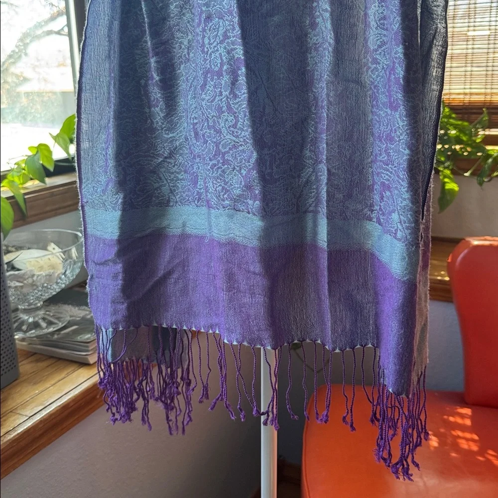 💙 Springtime 💜 Paisley Pashima Jacquard print Scarf with Fringe blue purple